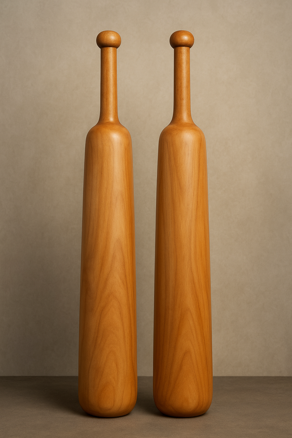 Wooden Indian Clubs on Neutral Background (1)